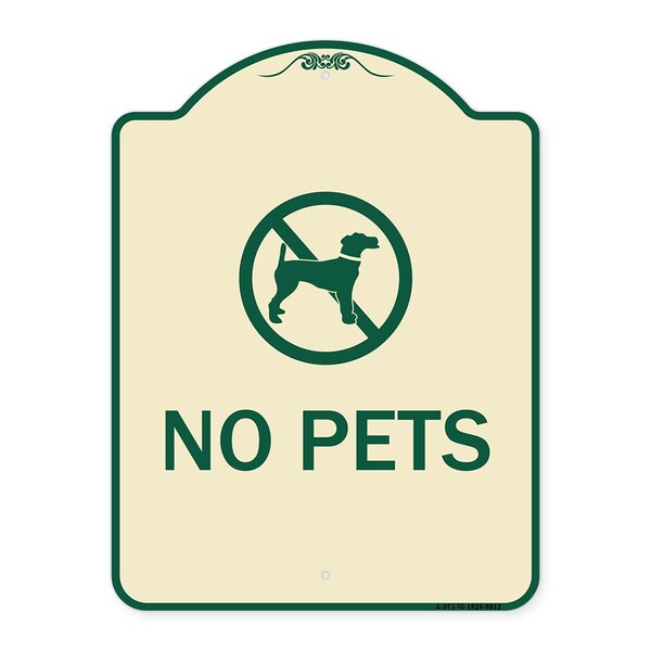 Designer Series Sign-No Pets, Tan & Green Heavy-Gauge Aluminum, 24" x 18", TG-1824-9813